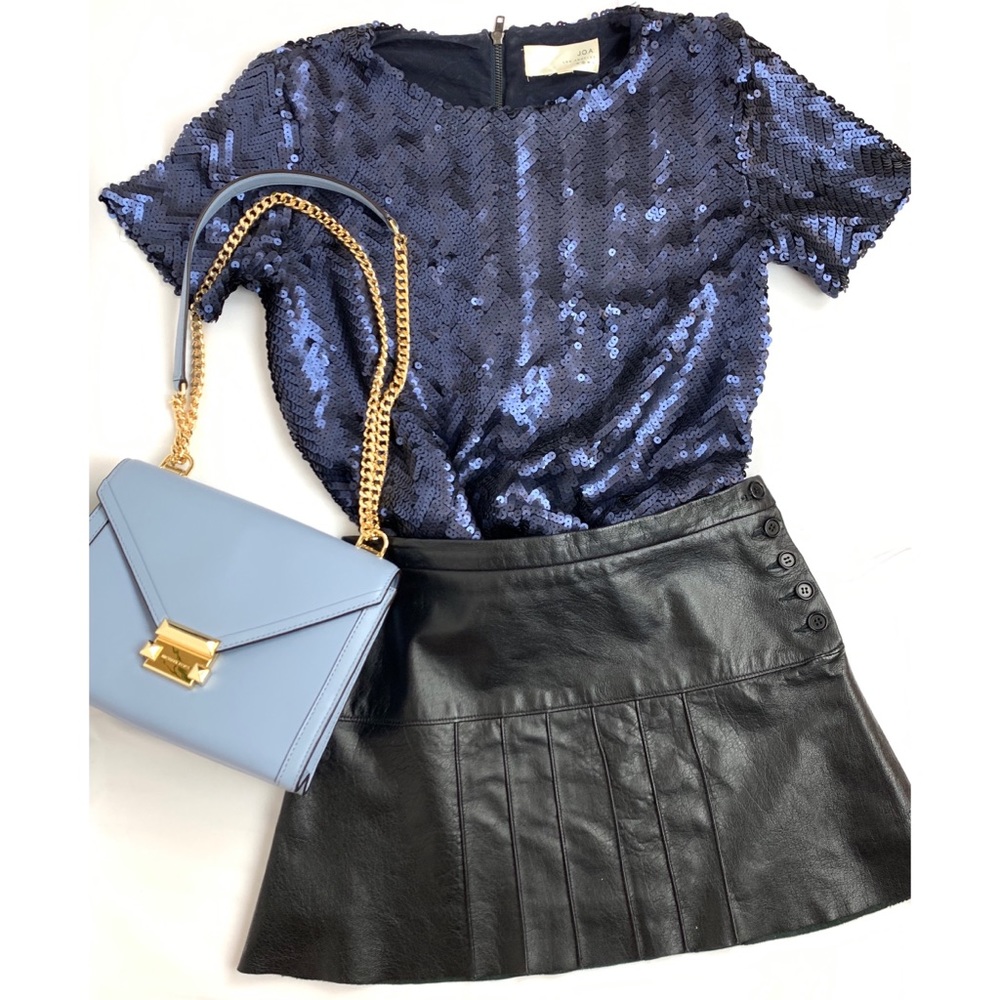 BCBGMaxAzria Black Leather A Line Mini Skirt